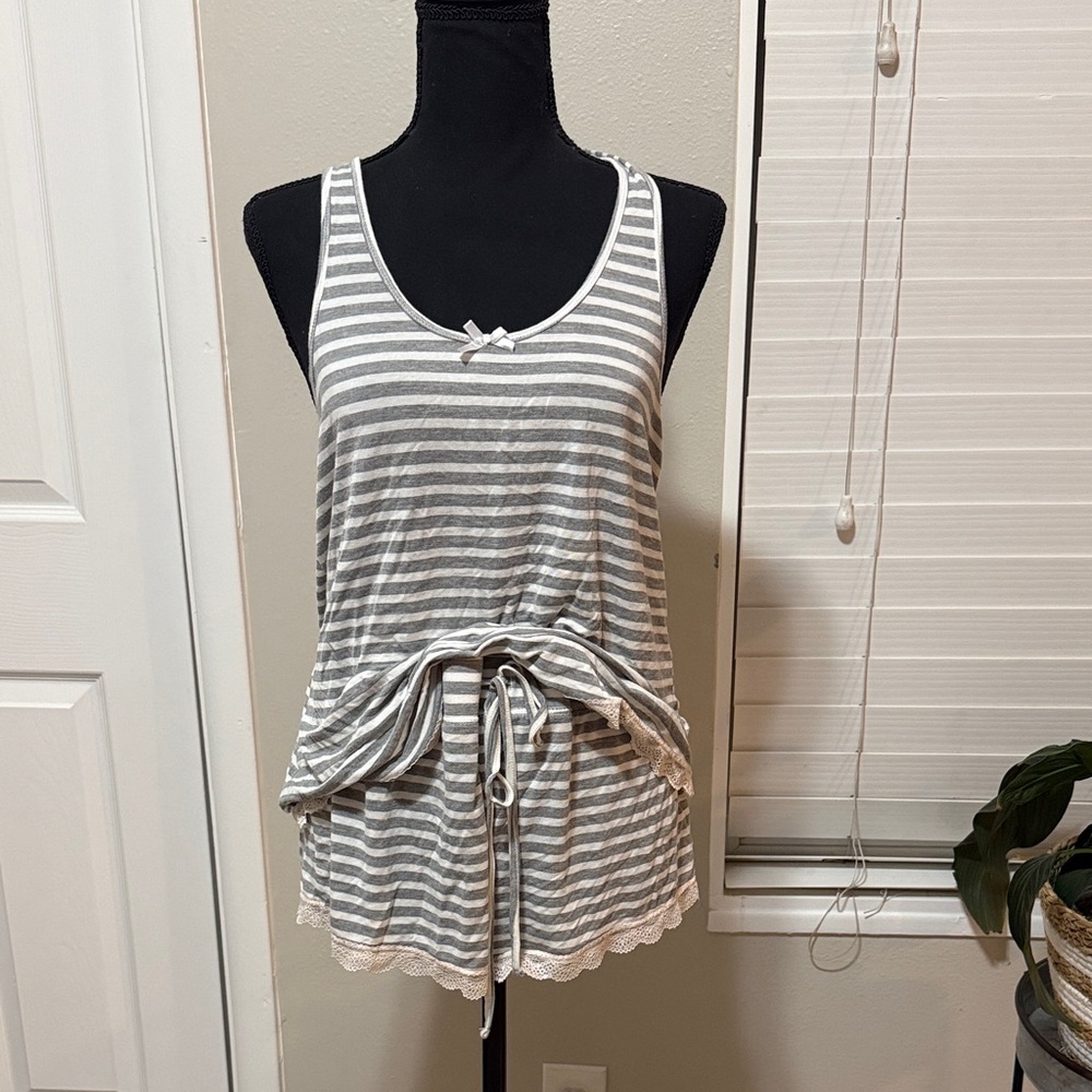 Honeydew USA Gray and White Striped Tank Top